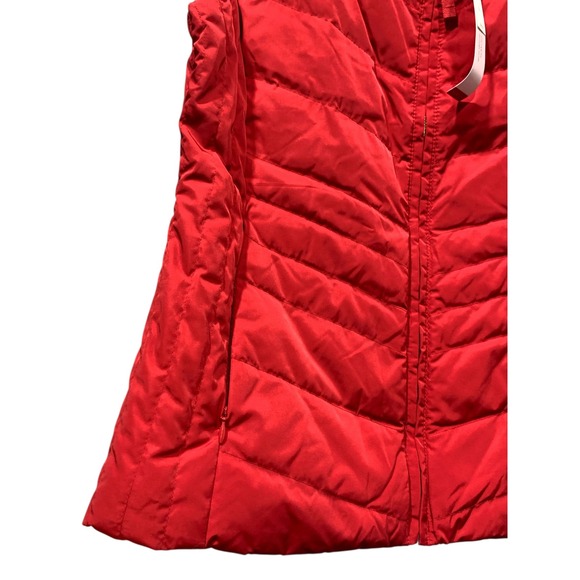 Talbots Red Quilted Puffer Vest Faux Fur Trim Zip Front Lightweight Warm Down - Picture 5 of 11